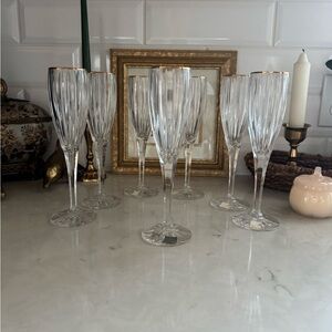 Mikasa Golden Tiara Gold Rim Champagne Flutes ~ Unused Set of 7